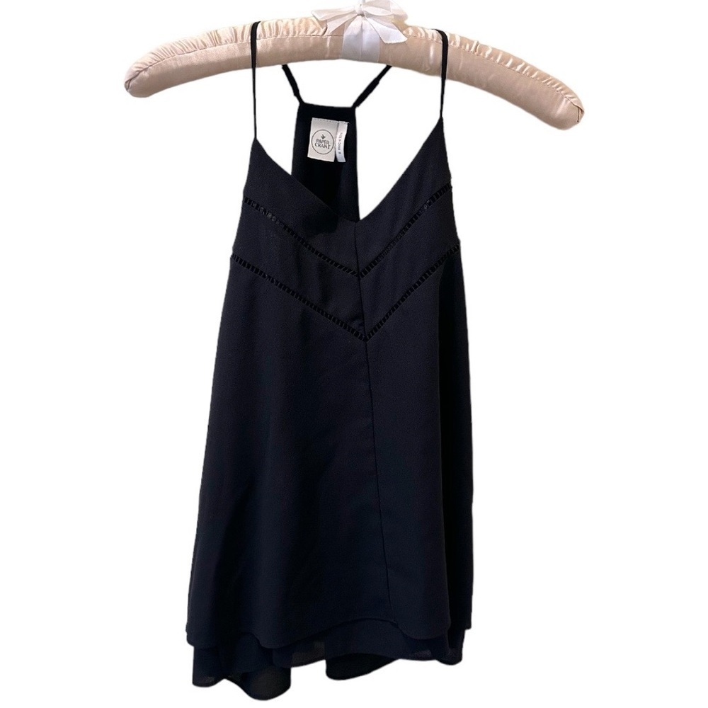 Anthropologie Paper Crane Women’s Black Spaghetti Strap Layered Flowy Tank EUC